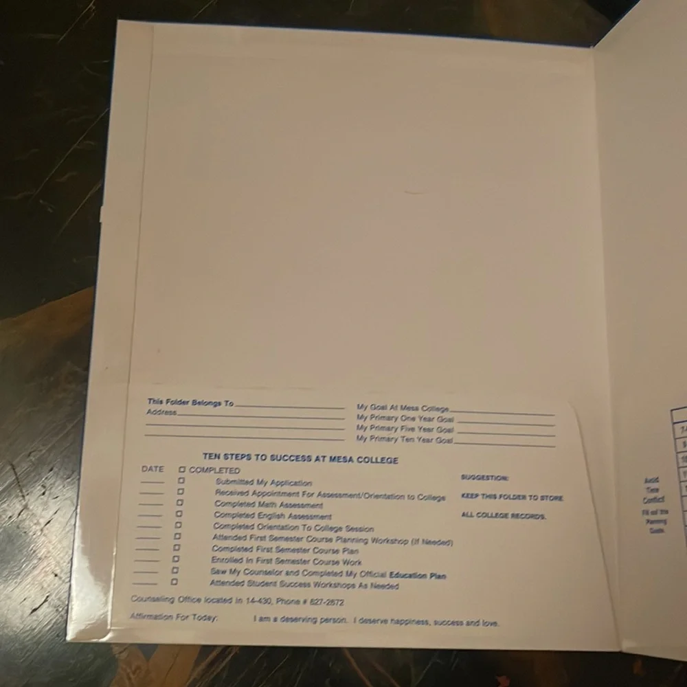 Vintage Mesa San Diego Mesa College first semester folder